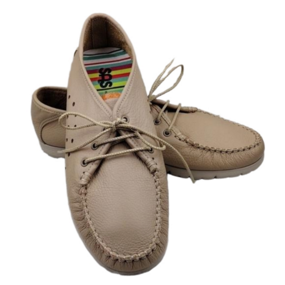 SAS Breezy Latte Leather Upper Round Toe Lace Up Moccasin Style Comfort Shoe - Picture 1 of 16